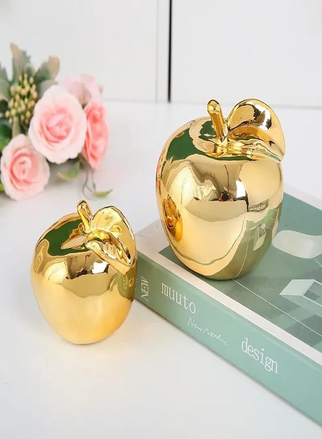 Hoobar Ceramic Fruit Shape Statues,Handcrafted Plating Apple Pear Sculpture for Wedding,Porch,Desktop and Home Decoration Furnishing Article Pack of 2 (Gold Apple 2) - Image 4